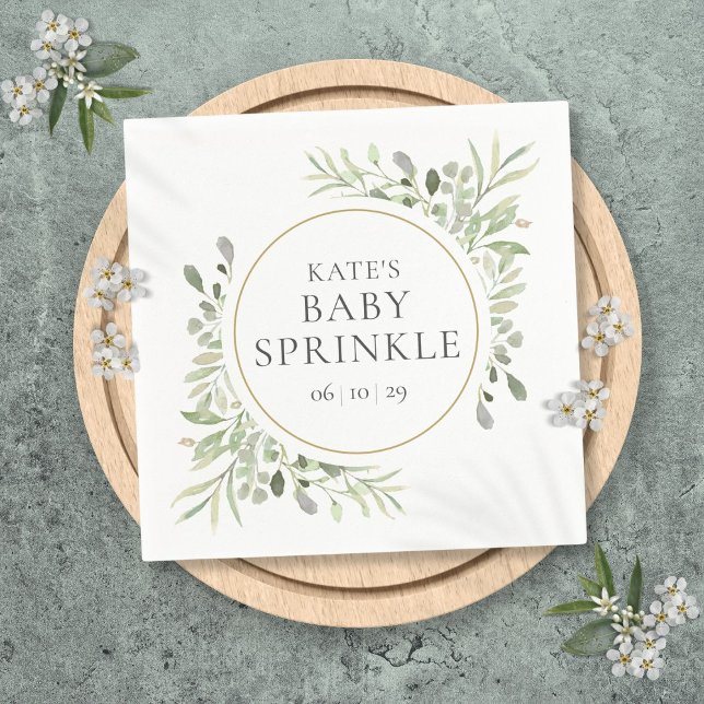 Greenery  Watercolor Leaves Baby Shower Napkin (Greenery Watercolor Leaves Baby Shower Napkins)