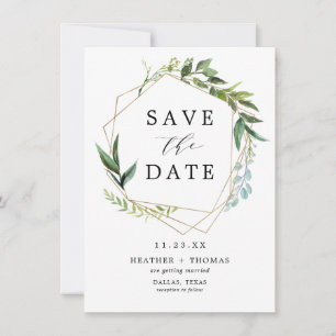 Greenery Watercolor Leaves Rustic Save The Date