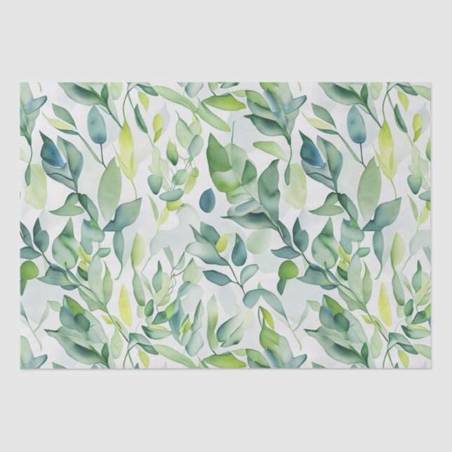 Greenery watercolor leaves tissue paper (Front)