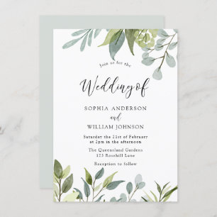 Greenery Watercolor Leaves Wedding Invitation