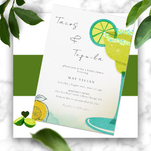 Greenery Watercolor Margarita Lime Bridal Shower Invitation