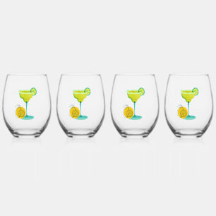 Greenery Watercolor Margarita Lime Bridal Shower Stemless Wine Glass