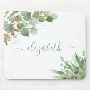 Greenery Watercolor Monogrammed Mouse Mat