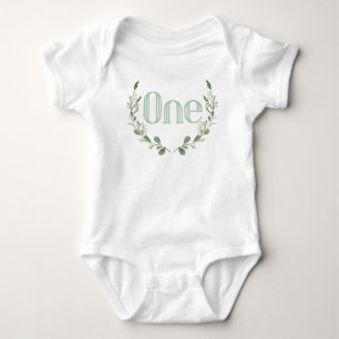 Greenery Watercolor   One Year Old   1st Birthday Baby Bodysuit