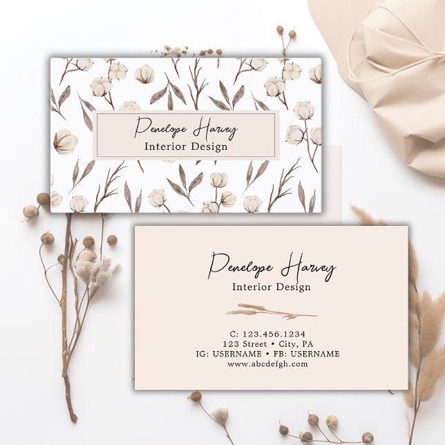 Greenery Watercolor  Pink Blush Interior Design Business Card (Creator Uploaded)