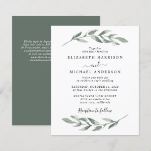 Greenery Watercolor QR Code Wedding Invitation