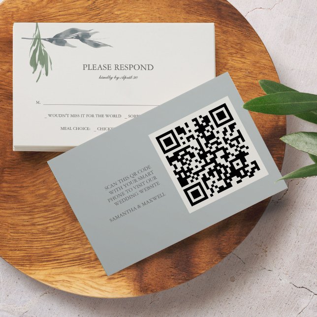 Greenery Watercolor RSVP Cards with QR Code (Creator Uploaded)