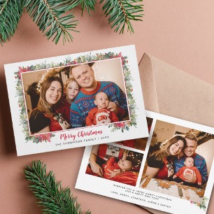 Greenery Watercolor Script Photo Collage Christmas Holiday Card