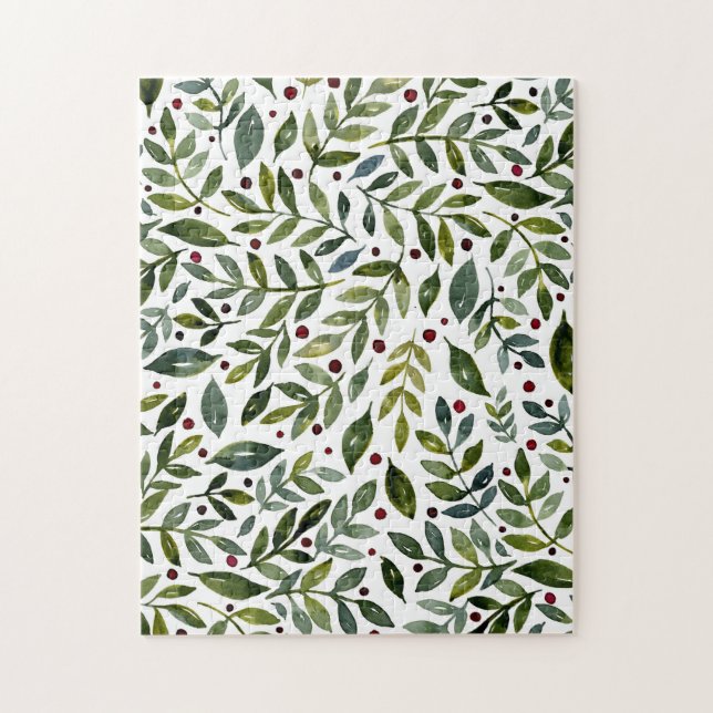 Greenery watercolor seasonal branches and berries jigsaw puzzle (Vertical)