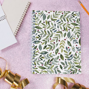 Greenery watercolor seasonal branches and berries notebook