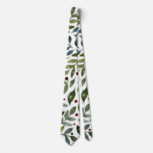 Greenery watercolor seasonal branches and berries tie