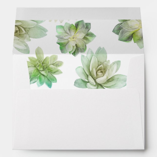 Greenery - Watercolor Succulents Wedding Envelope (Back (Bottom))