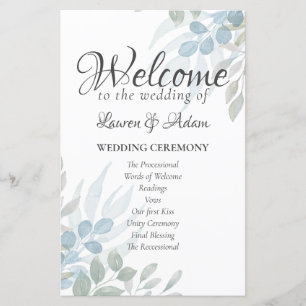 Greenery Watercolor Wedding Ceremony Program