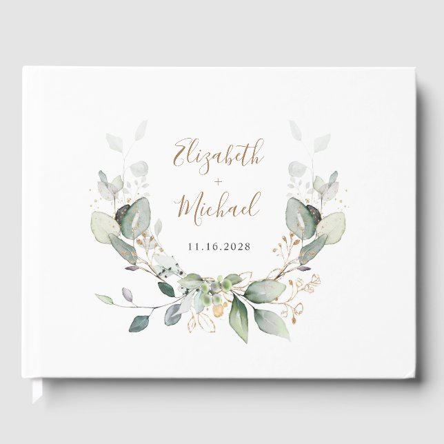 Greenery Watercolor Wedding Guest Book (Front)