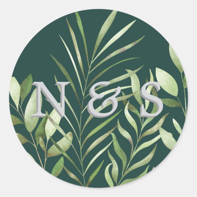 Greenery Watercolor Wedding Monogram Envelope Seal (Front)