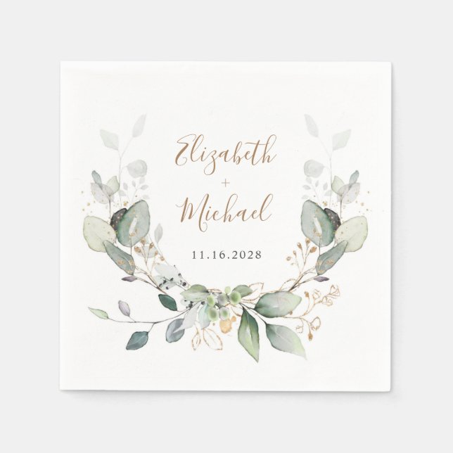 Greenery Watercolor Wedding Napkin (Front)