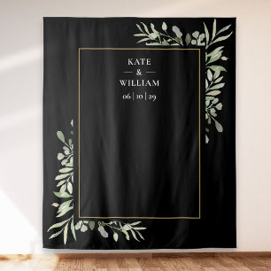 Greenery Watercolor Wedding Photo Booth Backdrop Tapestry