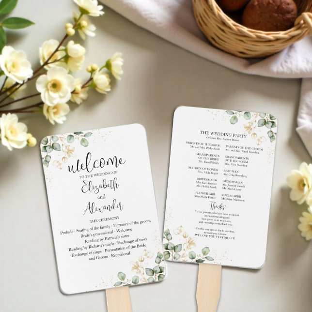 Greenery Watercolor Wedding Program Hand Fan (Creator Uploaded)