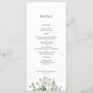 Greenery Watercolor Wedding Reception Menu Card