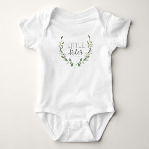 Greenery Watercolor Wreath   Little Sister Baby Bodysuit