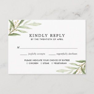 Greenery watercolors green gold leaves RSVP Enclosure Card