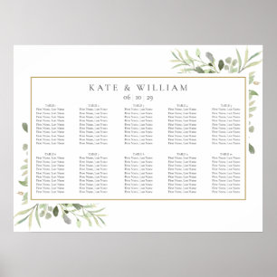 Greenery Watercolour Leaves Wedding Seating Chart