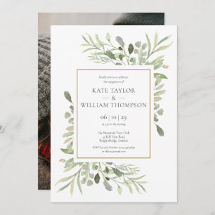 Greenery Watercolour Photo Engagement Invitation