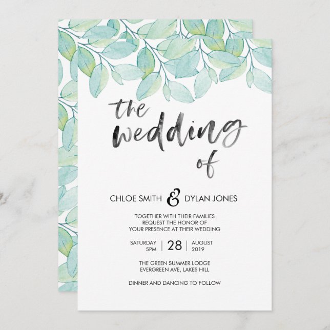 Greenery Watercolour Summer Wedding invitation (Front/Back)