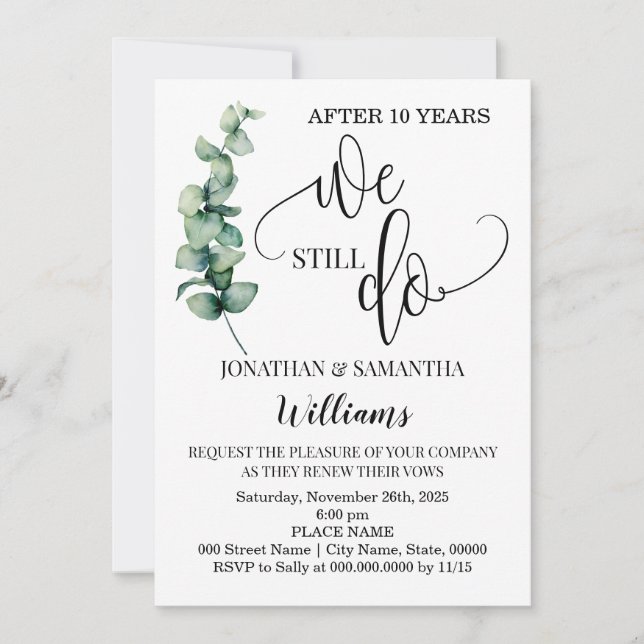 Greenery We still do Wedding Anniversary Invitation (Front)