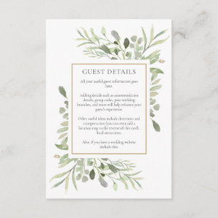 Greenery Wedding Accommodation Guest Details Enclosure Card