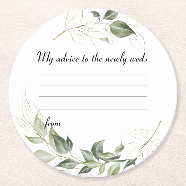Greenery Wedding Advice Round Paper Coaster (Front)
