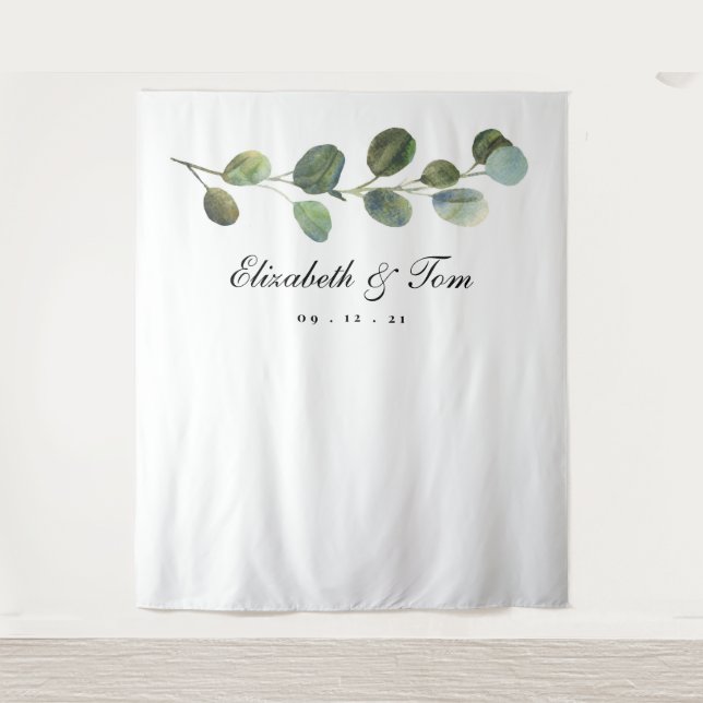Greenery Wedding Backdrop, Photo Booth Prop Tapestry (Front)