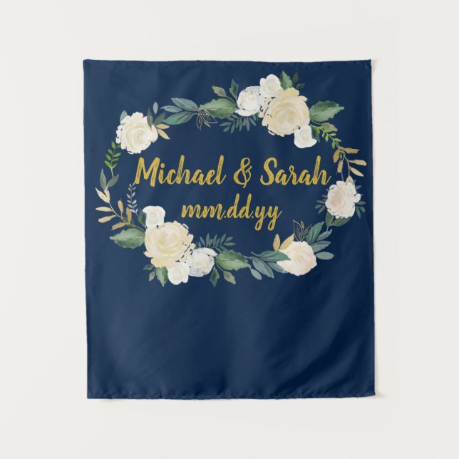 Greenery Wedding Backdrop, Reception Photo Booth Tapestry (Front)