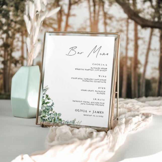 Greenery Wedding Bar Menu Sign Template (Greenery Wedding Bar Menu Sign Template)