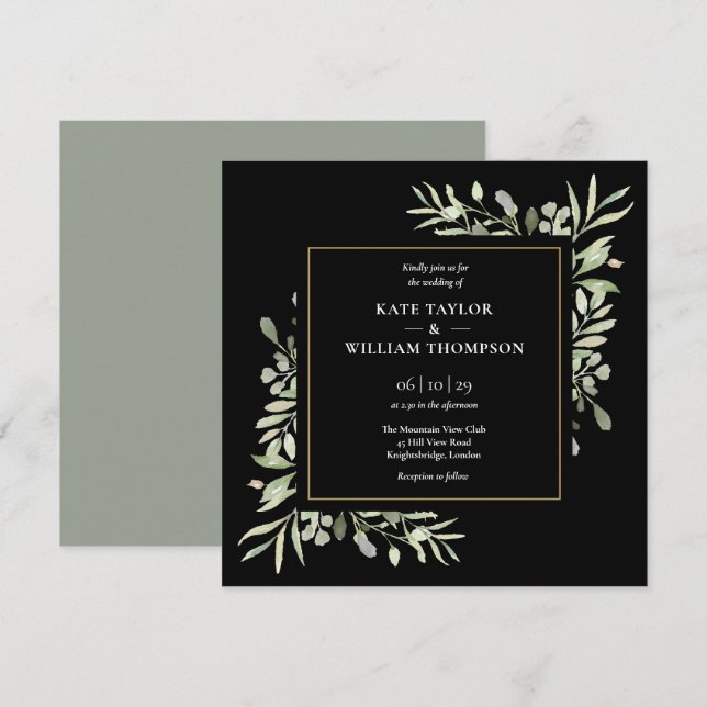 Greenery Wedding Botanical Watercolour Invitation (Front/Back)