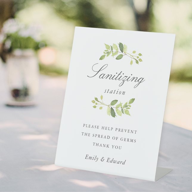 Greenery Wedding Bridal Shower Sanitising Station Pedestal Sign (Creator Uploaded)