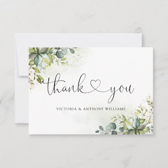 Greenery Wedding Ceremony Flat Thank You Card (Front)