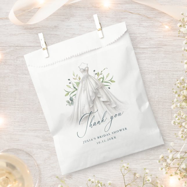 Greenery Wedding Dress Thank You Bridal Shower Favour Bags (Clipped)