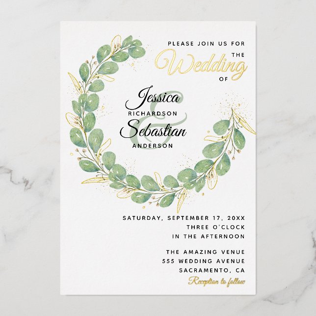 Greenery Wedding Gold White Eucalyptus Wreath (Front)