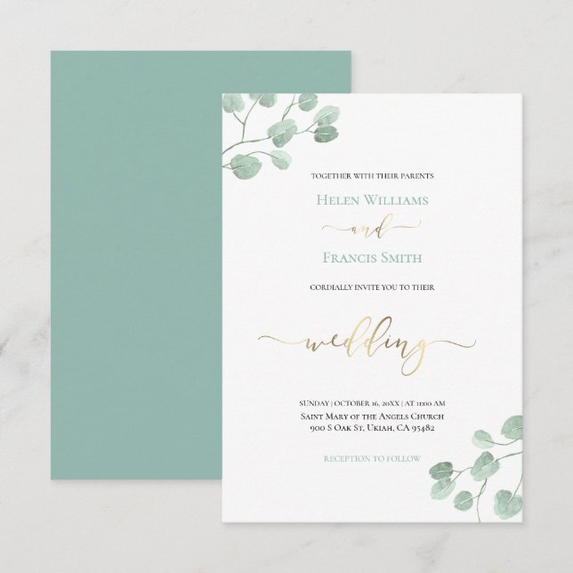 greenery wedding invitation (Front/Back)