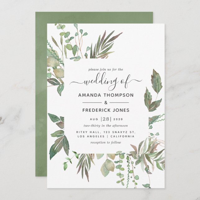 Greenery Wedding Invitation (Front/Back)