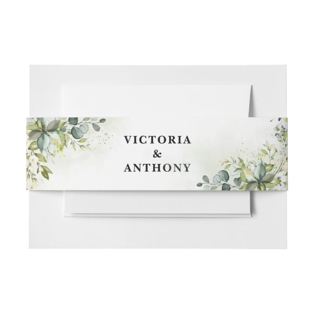 Greenery Wedding Invitation Belly Band (Front Example)