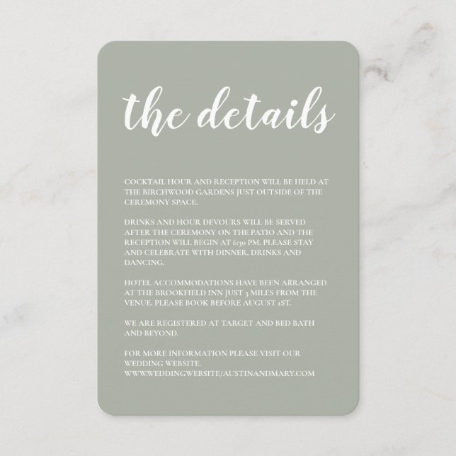 Greenery Wedding Invitation Details Enclosure Card (Front)