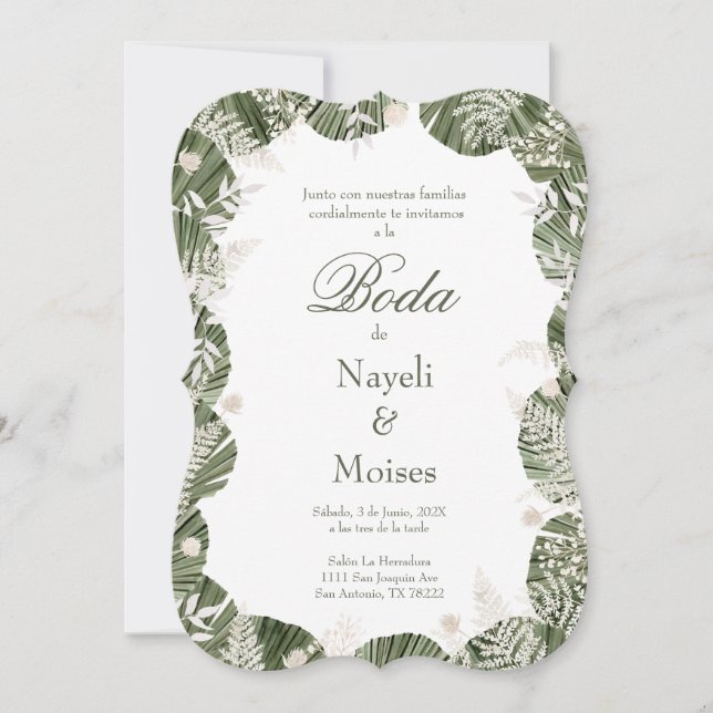 Greenery wedding invitation in spanish (Front)
