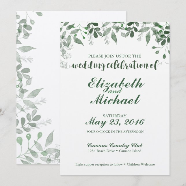 Greenery Wedding Invitation Template (Front/Back)