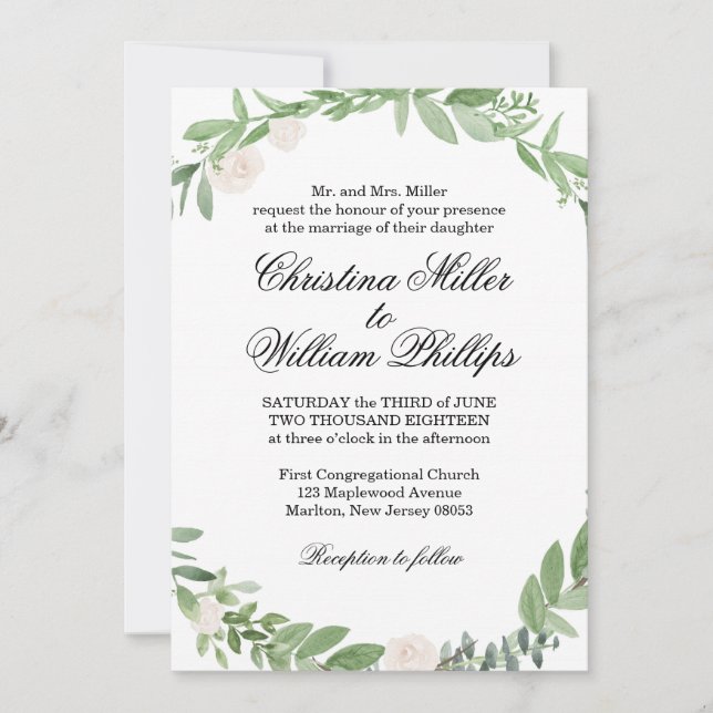 Greenery Wedding Invitations (Front)