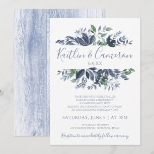 Greenery Wedding Invitations - Dusty Blue & Green