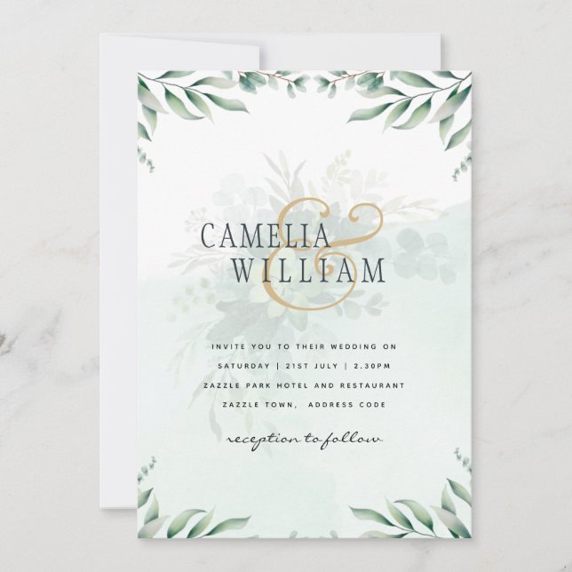 Greenery Wedding Invitations Website RSVP QR CODE (Front)