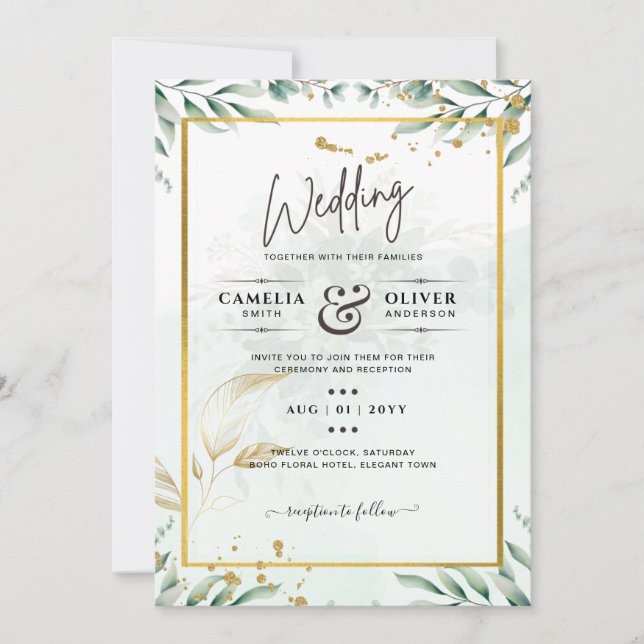 Greenery Wedding Invitations Website RSVP QR CODE (Front)