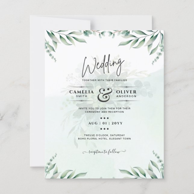Greenery Wedding Invitations Website RSVP QR CODE (Front)